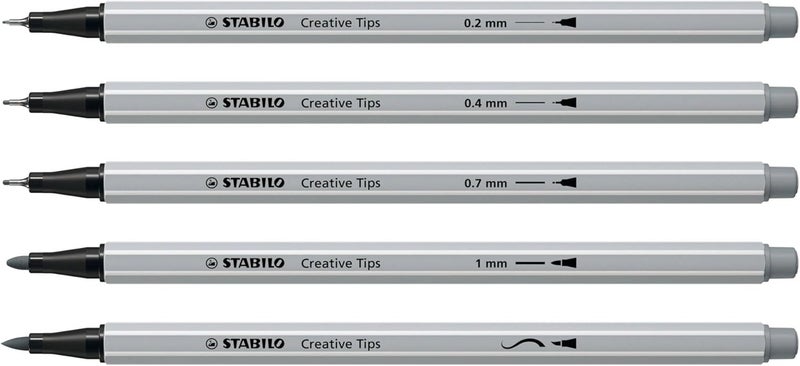 STABILO MultiTip Pen Set Creative Tips  10Piece ARTY Set  Black and Light Gray Pens  Technical drawing illustration - Image 3