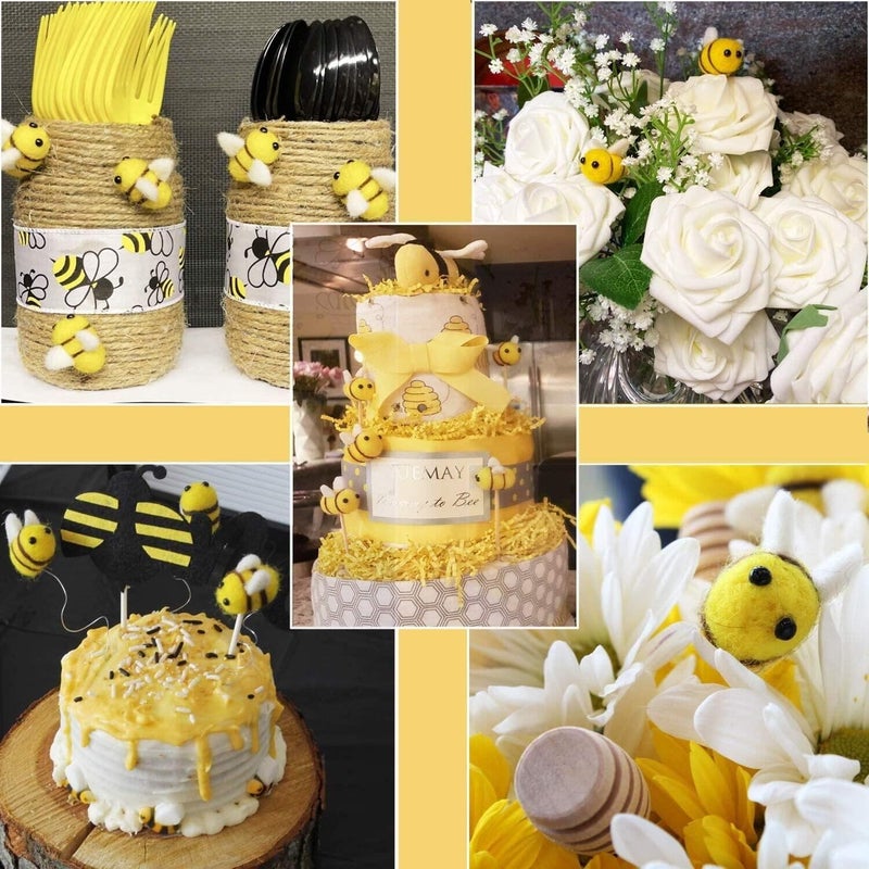 CINPIUK 24 Set Felt Bees for Crafts, Wool Felt Bumble Bee Plush for Tiered Tray Decoration Party Favors DIY Craft Jewelry Accessory - Image 3