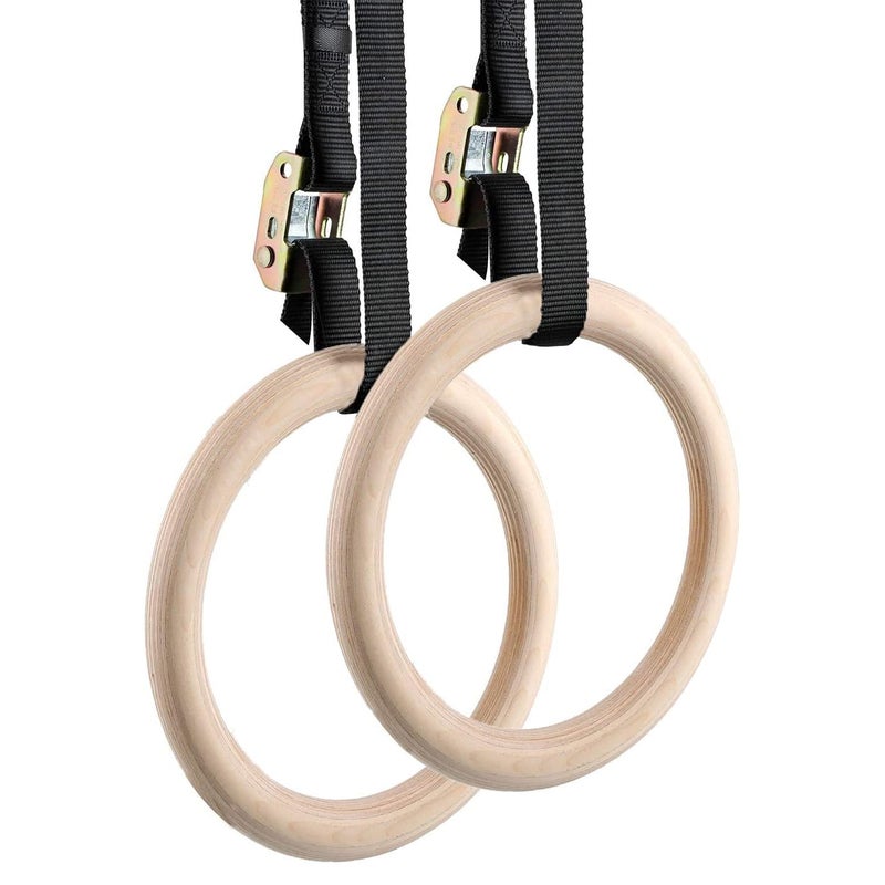 GISCO خواتم الجمباز الخشبية | 28 مم | خواتم خشبية فاخرة مع أحزمة قابلة للتعديل للاستخدام الشاق لتدريب القوة، والكاليستينيكس، وكروس فيت، وتكييف العضلات - Image 1