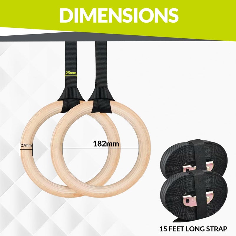 GISCO خواتم الجمباز الخشبية | 28 مم | خواتم خشبية فاخرة مع أحزمة قابلة للتعديل للاستخدام الشاق لتدريب القوة، والكاليستينيكس، وكروس فيت، وتكييف العضلات - Image 2