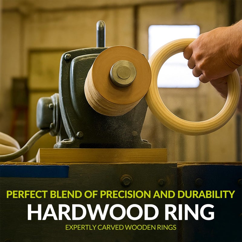 GISCO خواتم الجمباز الخشبية | 28 مم | خواتم خشبية فاخرة مع أحزمة قابلة للتعديل للاستخدام الشاق لتدريب القوة، والكاليستينيكس، وكروس فيت، وتكييف العضلات - Image 4