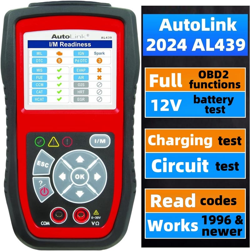 Autel AutoLink AL439 OBD2 Scanner 2024 OBD2EOBD Code Reader Electrical Testing Diagnostic Scan Tool IM Readiness Reads Clears Codes Live Data Work on 1996 Newer for DIYers Professionals