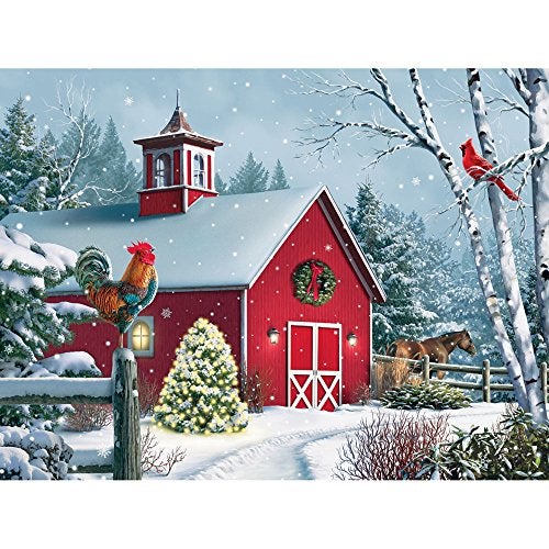 Bits and Pieces 500 Piece Jigsaw Puzzle for Adults Winter Barn II Christmas Holiday Horse Jigsaw Puzzle by Artist Alan Giana Completed Puzzle Size 18 x 24 - Image 1