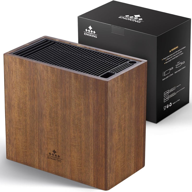 ENOKING XXL Acacia Wood Knife Holder – Large Universal Knife Block with Blade-Protecting Slots, Holds 26+ Knives, Scissors, and Sharpening Rods, Space-Saving Kitchen Storage Organizer - Image 1