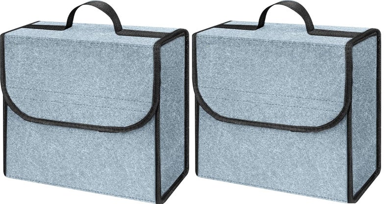 JVCV ® 2 حزمة - منظم صندوق السيارة، تخزين السيارة ومنظم ملحقات السيارة غير القابلة للانزلاق للسيارة، SUV، سيدان، شاحنة، ميني فان قاع غير قابل للانزلاق (رمادي فاتح صغير) - Image 1