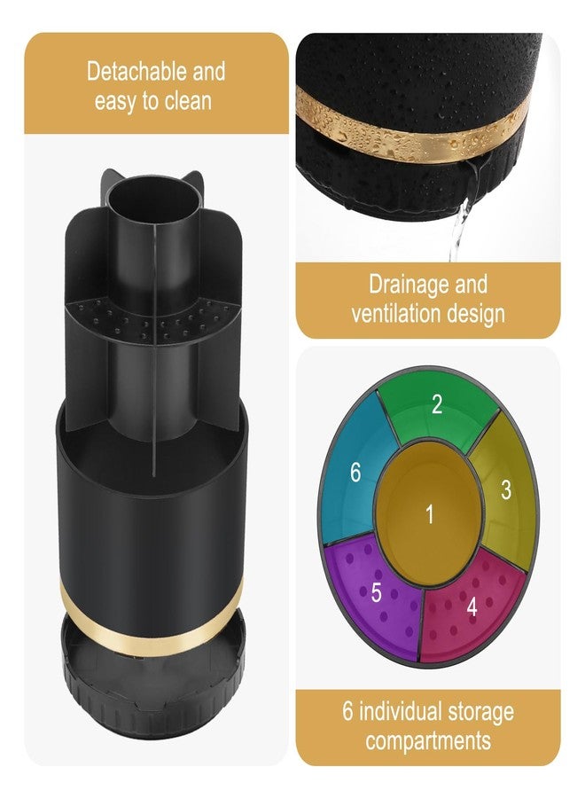 GFWARE Bathroom Organizer Countertop - Rotating Black Toothbrush Holder for Bathroom Accessories Organization Detachable 6 Slots Bathroom Sink Storage Caddy Vanity Organizer - Image 2