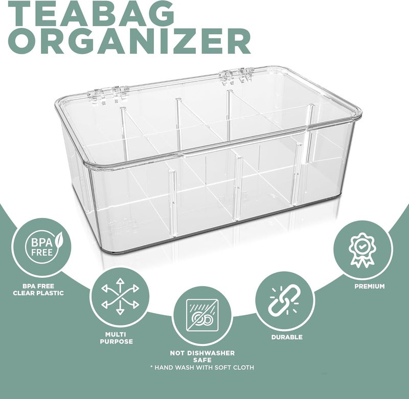 Utopia Home - Tea Bag Organizer With Lids, (1 Pack) Clear Pantry Storage Box - Stackable Partition Organizers or Holder With Lids For Drawers, Countertops, Fridge, Kitchen, Snack & Spice Organization - Image 4