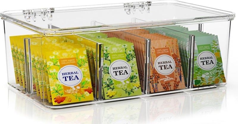 Utopia Home - Tea Bag Organizer With Lids, (1 Pack) Clear Pantry Storage Box - Stackable Partition Organizers or Holder With Lids For Drawers, Countertops, Fridge, Kitchen, Snack & Spice Organization - Image 1