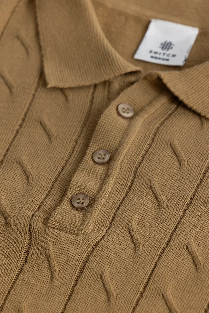 SNITCH Fresco Brown Knitted Polo T-Shirt