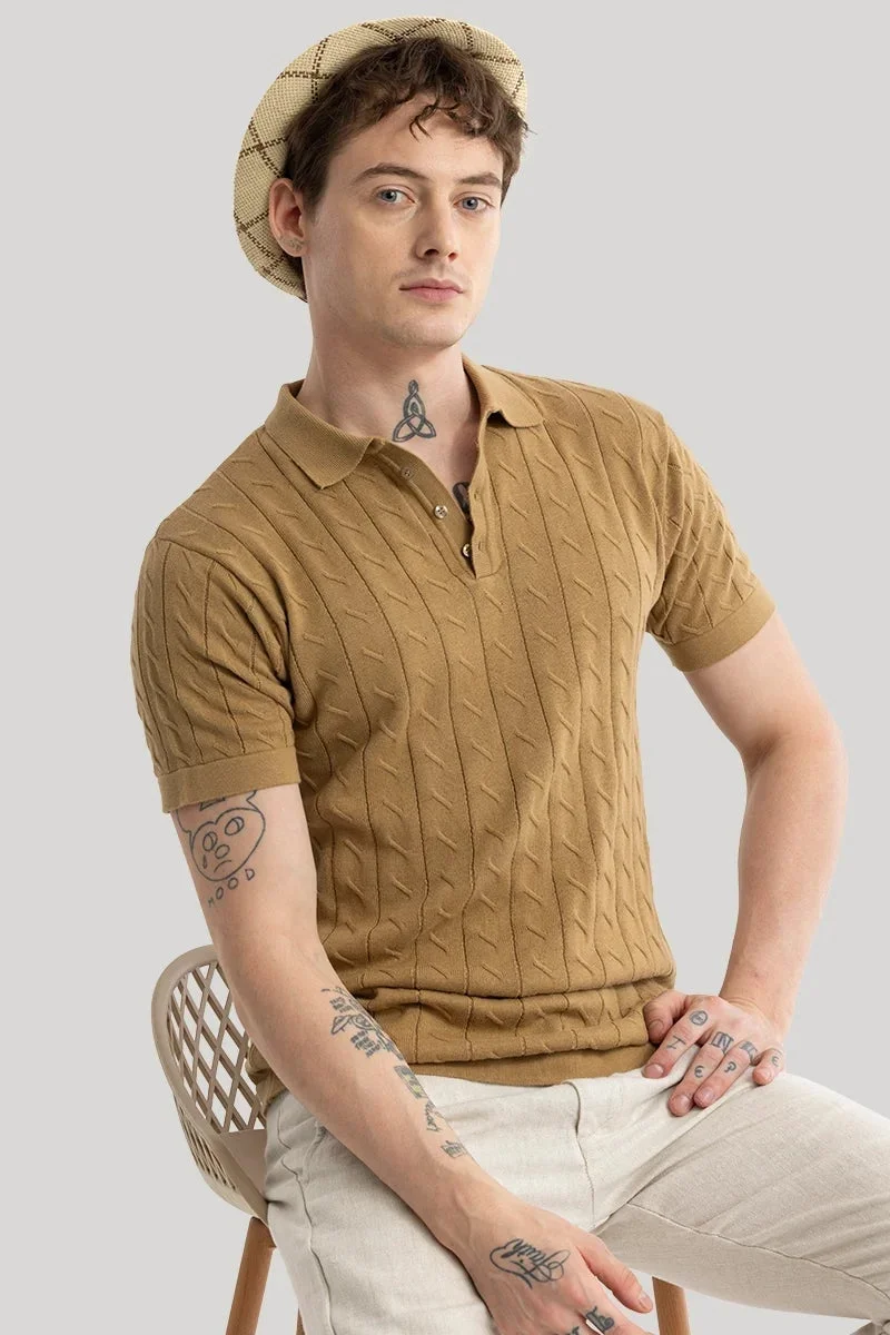 SNITCH Fresco Brown Knitted Polo T-Shirt