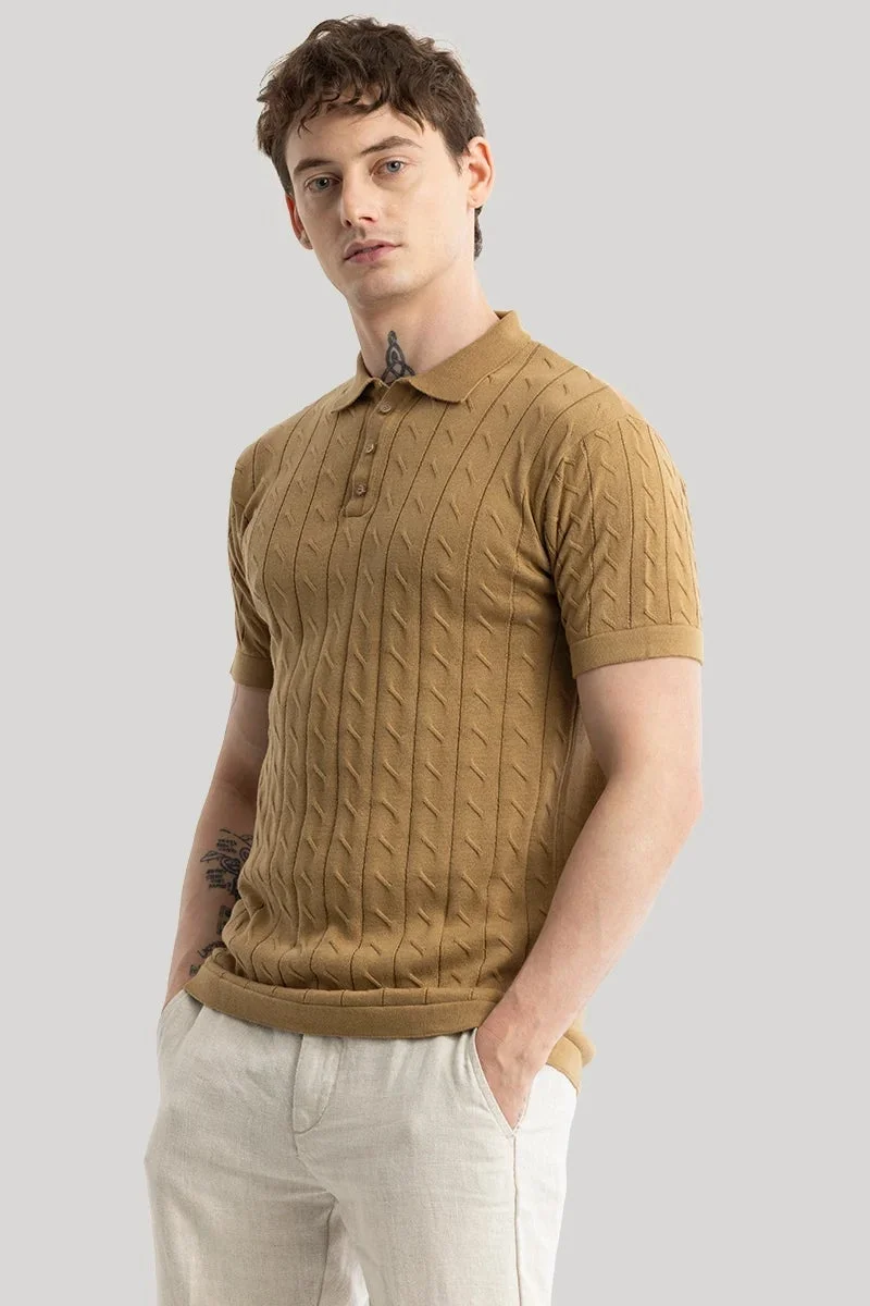 SNITCH Fresco Brown Knitted Polo T-Shirt
