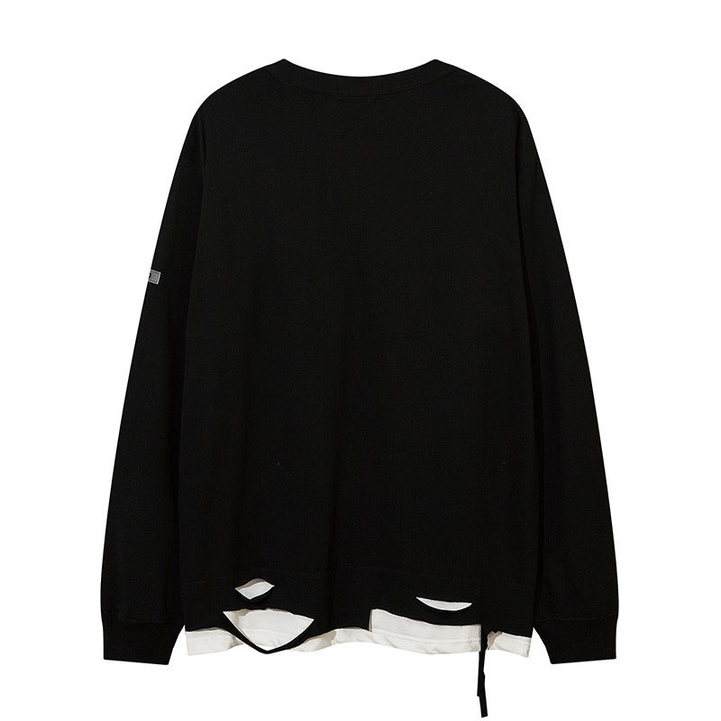 | 2022 men's and women's lovers autumn Europe and the United States dark loose long sleeve fake two T-shirt foreign trade T-shirt wholesale dark wind - Image 3