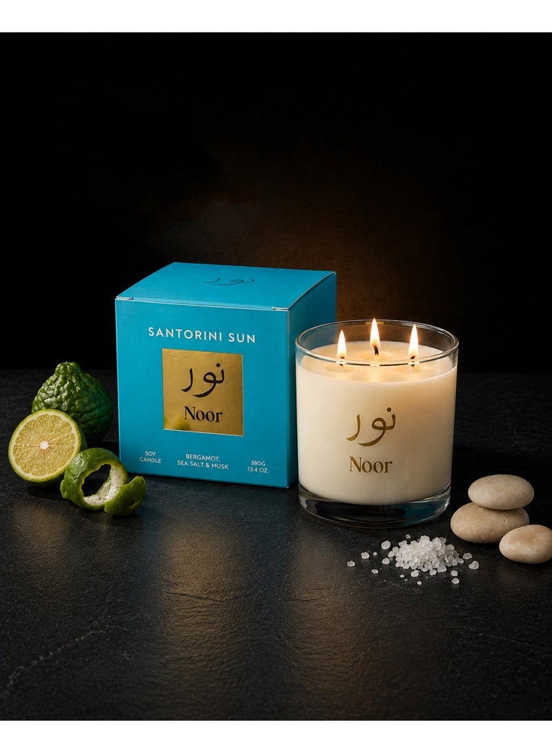 Noor Fragrances Santorini Sun Luxury Scented Candle 380g – Premium Bergamot & Sea Salt Home Fragrance Candle - Image 1