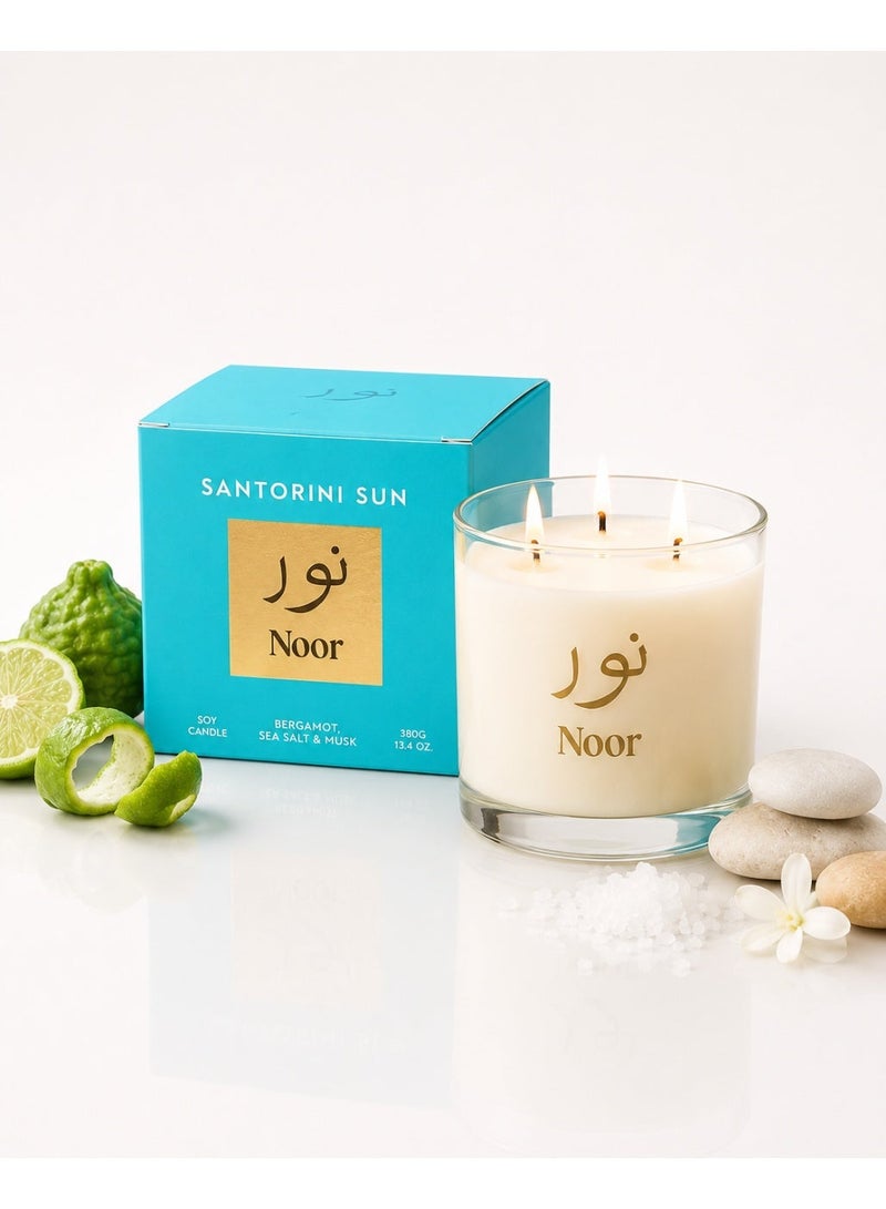 Noor Fragrances Santorini Sun Luxury Scented Candle 380g – Premium Bergamot & Sea Salt Home Fragrance Candle - Image 2