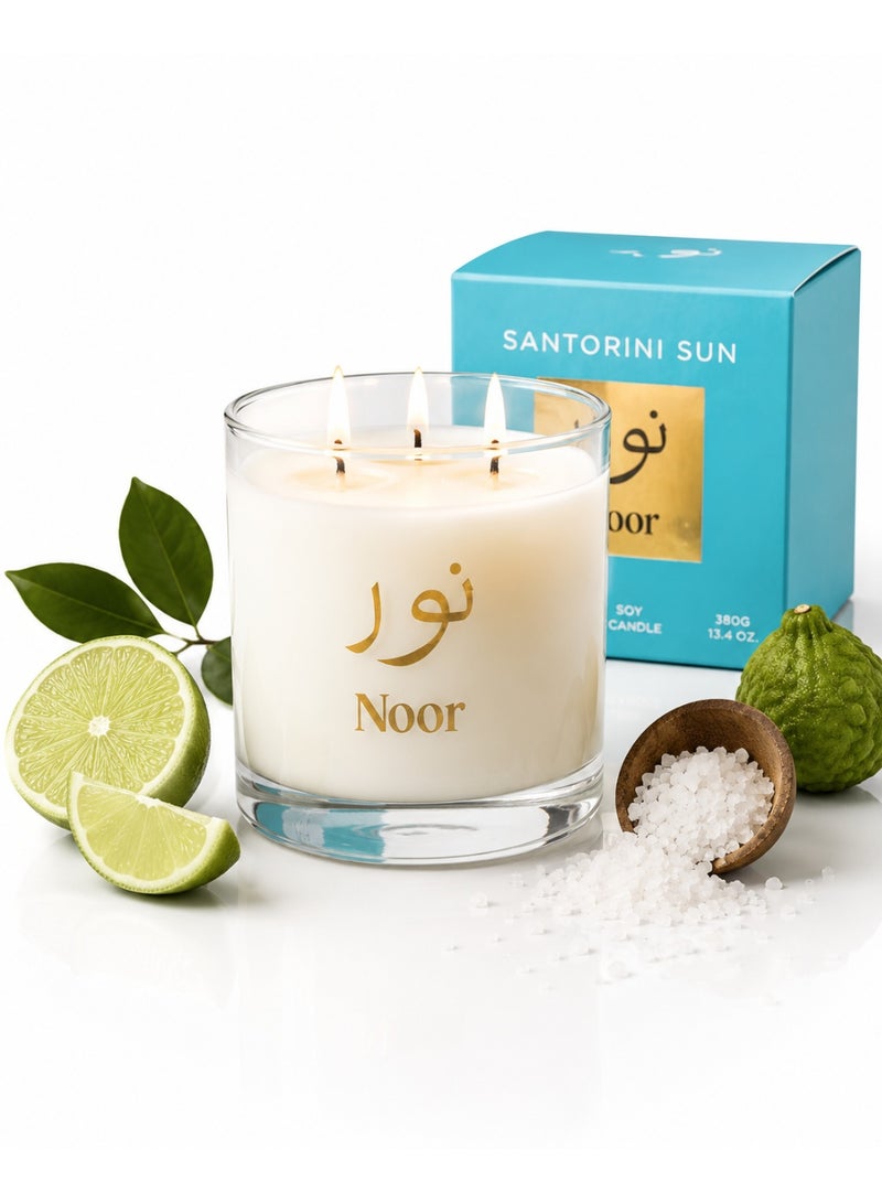 Noor Fragrances Santorini Sun Luxury Scented Candle 380g – Premium Bergamot & Sea Salt Home Fragrance Candle - Image 3