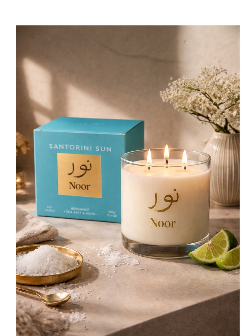 Noor Fragrances Santorini Sun Luxury Scented Candle 380g – Premium Bergamot & Sea Salt Home Fragrance Candle - Image 5