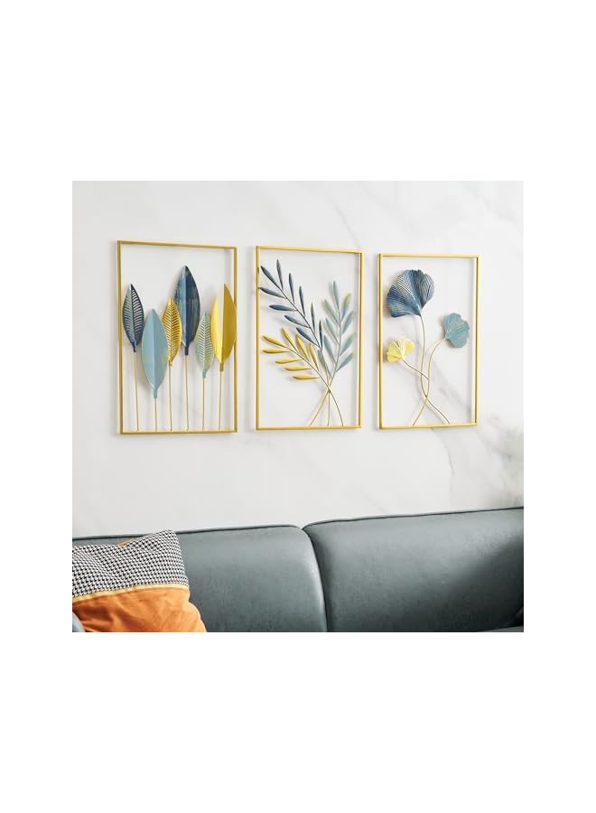 The Bros Gold Metal Wall Decor Leaf Wall Hanging Decoration, Set of 3 Metal Wall Art Home Decor for Living Room Office Bedroom Hotel - Image 2