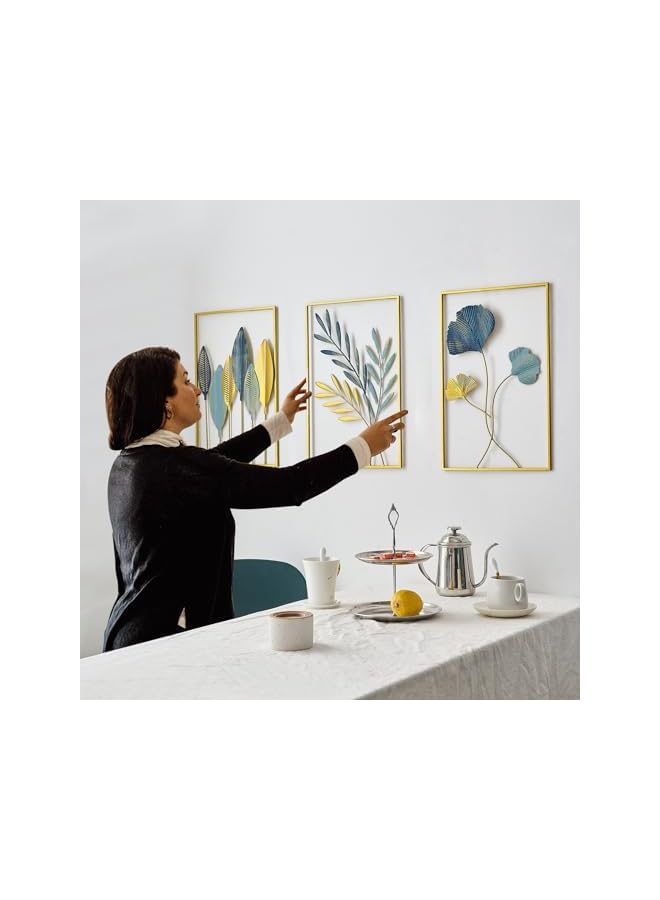 The Bros Gold Metal Wall Decor Leaf Wall Hanging Decoration, Set of 3 Metal Wall Art Home Decor for Living Room Office Bedroom Hotel - Image 4