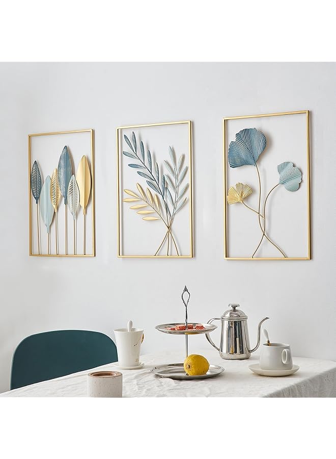 The Bros Gold Metal Wall Decor Leaf Wall Hanging Decoration, Set of 3 Metal Wall Art Home Decor for Living Room Office Bedroom Hotel - Image 1