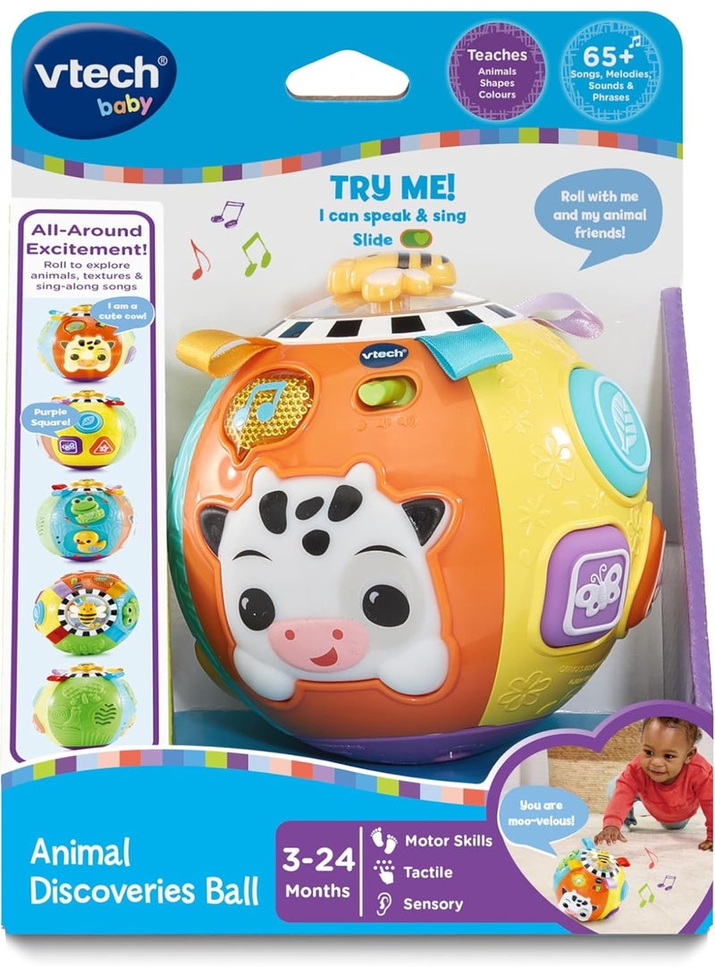 VTech Animal Discoveries Ball – Interactive Learning Toy for Babies | Light-Up Musical Activity Ball with Sounds, Textures & Shapes | Develops Motor Skills, Colors & Animal Recognition - Image 3