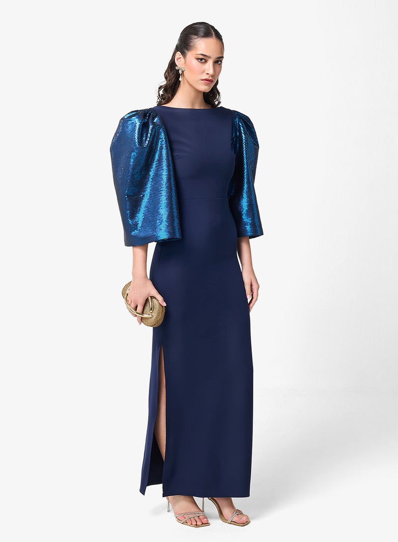 Threadz by Ajooni Flared Sleeve Side Slit Maxi Dress - Image 4