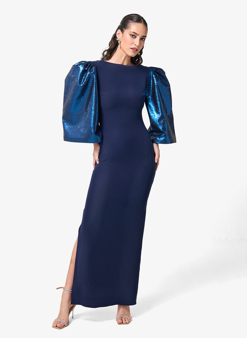 Threadz by Ajooni Flared Sleeve Side Slit Maxi Dress - Image 1