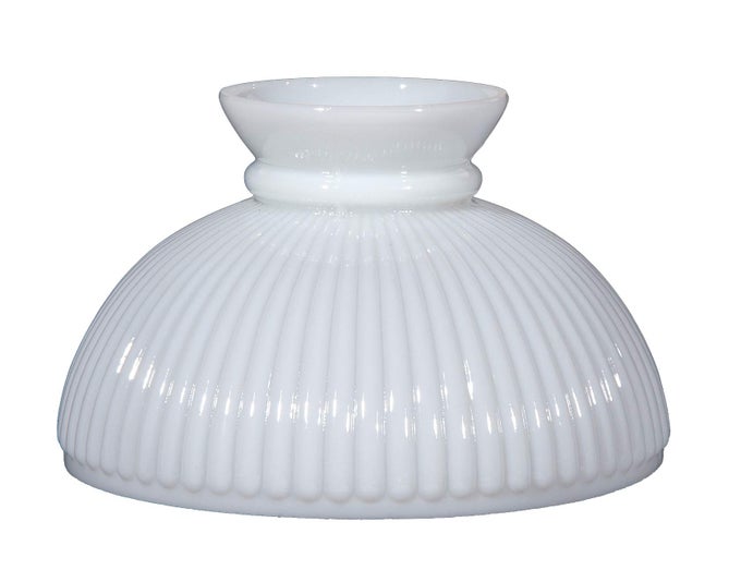 BP LAMP 10 CASED WHITE GLASS RIBBED STUDENT LAMP SHADE WITH PLAIN TOP