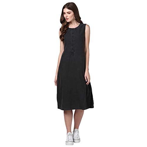 StyleStone Women's Black Denim Shirt Knee-Length Dress (3647BlkSydneyS), Small - Image 1