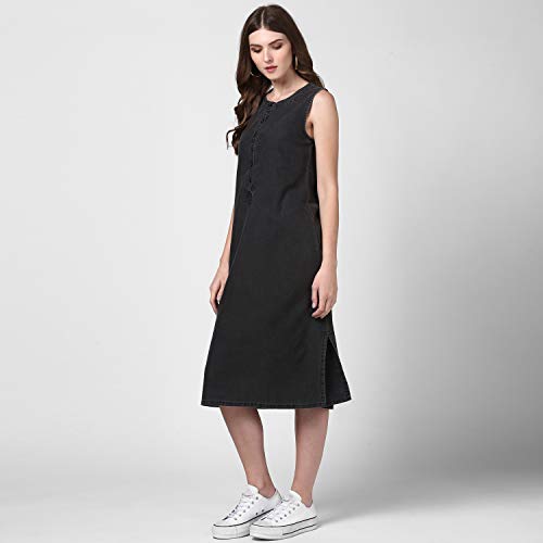 StyleStone Women's Black Denim Shirt Knee-Length Dress (3647BlkSydneyS), Small - Image 4