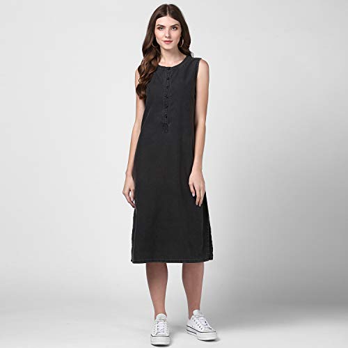 StyleStone Women's Black Denim Shirt Knee-Length Dress (3647BlkSydneyS), Small - Image 3