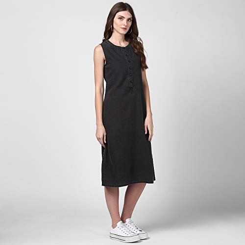 StyleStone Women's Black Denim Shirt Knee-Length Dress (3647BlkSydneyS), Small - Image 5