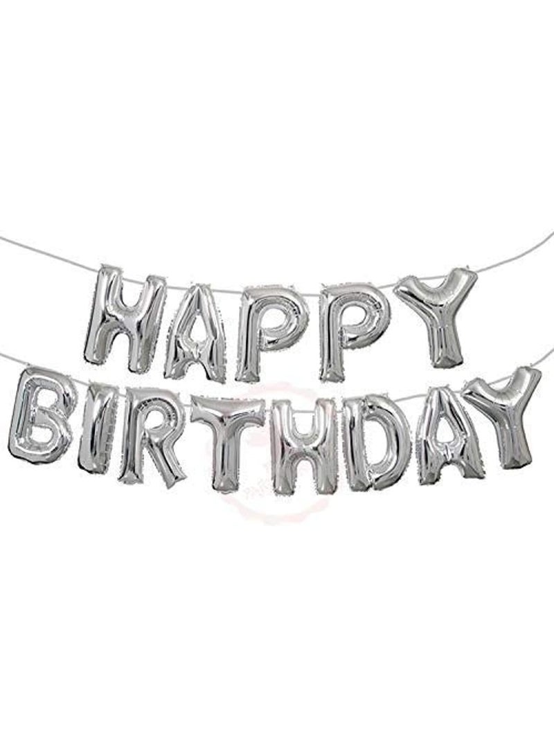 2 Pcs Happy Birthday Silver Foil Balloon Banner with Glue Dots – Party Decoration Set - Image 1