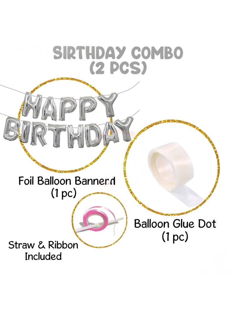 2 Pcs Happy Birthday Silver Foil Balloon Banner with Glue Dots – Party Decoration Set - Image 2