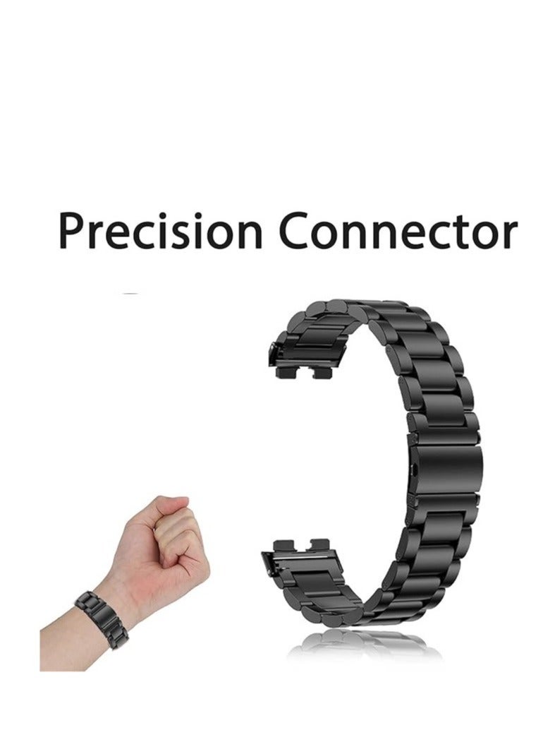 حزام معدني لسوار Honor / Huawei Band 9، سوار بديل من الفولاذ المقاوم للصدأ مع مشبك قابل للطي باللون الأسود - Image 2