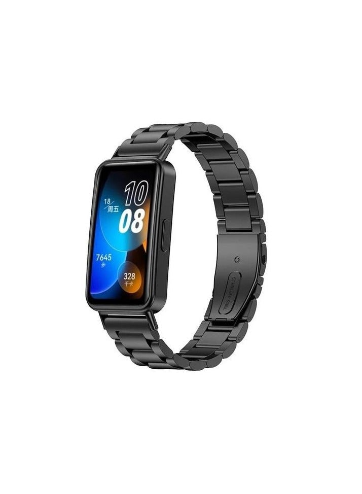 حزام معدني لسوار Honor / Huawei Band 9، سوار بديل من الفولاذ المقاوم للصدأ مع مشبك قابل للطي باللون الأسود - Image 3
