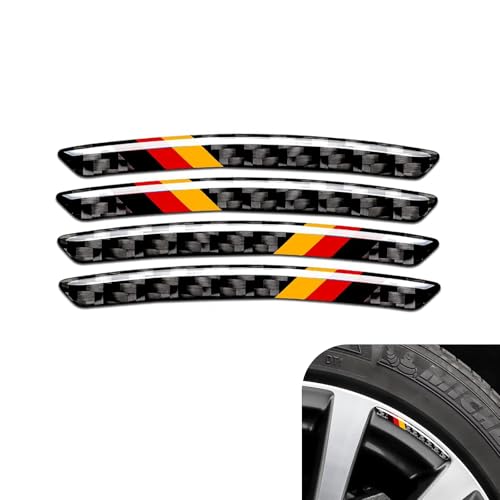 Qurbuns 4 PCS Wheel Rim Protector Stickers 3D Tricolor Flag Emblem Rim Protector Strips AntiScratch Wheel Decorative Sticker Universal for Most Vehicles Carbon Fiber - Image 1