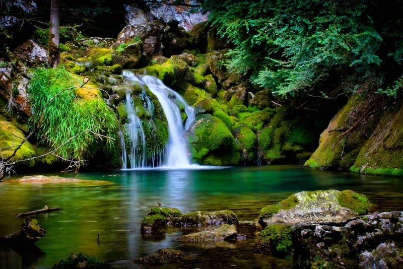 wallpics Beautiful Nature waterfall vastu Painting Poster Waterproof Vinyl Sticker Poster for Home Decor 24X18 inches can14722