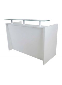 Mahmayi Modern Executive Reception Desk, Office Reception Desk with Glass top and Lockable Drawers - 140cm - White