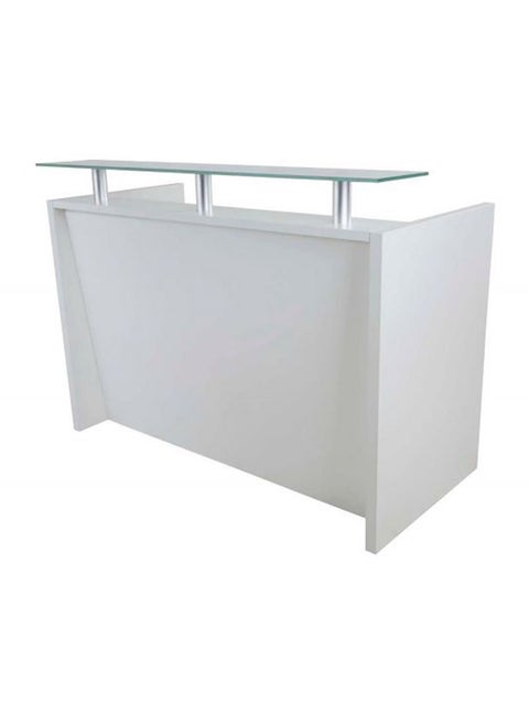 Mahmayi Modern Executive Reception Desk, Office Reception Desk with Glass top and Lockable Drawers - 140cm - White