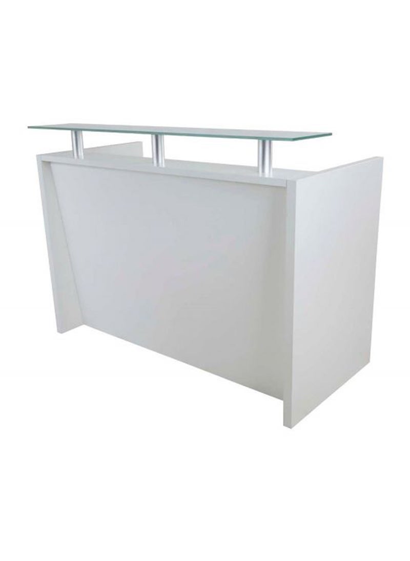 Mahmayi - Mahmayi Modern Executive Reception Desk, Office Reception Desk with Glass top and Lockable Drawers - 140cm - White - Image 1