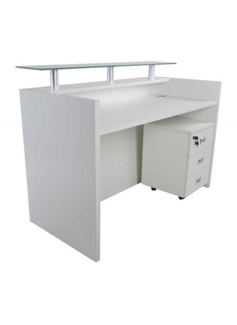 Mahmayi - Mahmayi Modern Executive Reception Desk, Office Reception Desk with Glass top and Lockable Drawers - 140cm - White - Image 1
