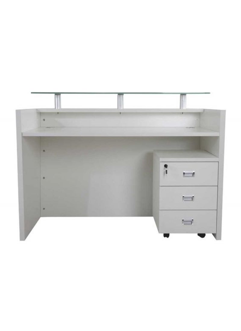 Mahmayi - Mahmayi Modern Executive Reception Desk, Office Reception Desk with Glass top and Lockable Drawers - 140cm - White - Image 1