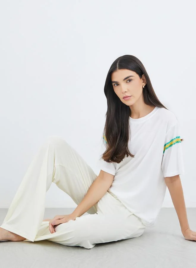 Take Two Take Two Striped Detail T-Shirt and Pyjama Set