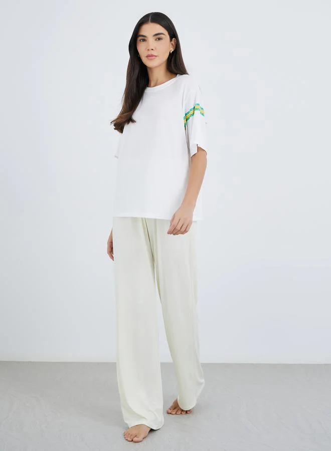 Take Two Take Two Striped Detail T-Shirt and Pyjama Set