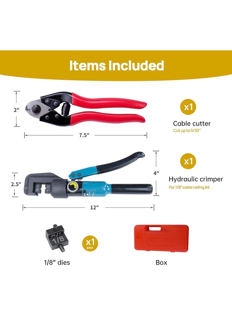 GGOOT Hydraulic Crimping Tool Hydraulic Crimper with Wire Cutter Cable Railing Kit for 1/8" Stainless Steel Cable Railing Hardware Heavy Duty Wire Rope Swaging Kit HT02 - Image 2