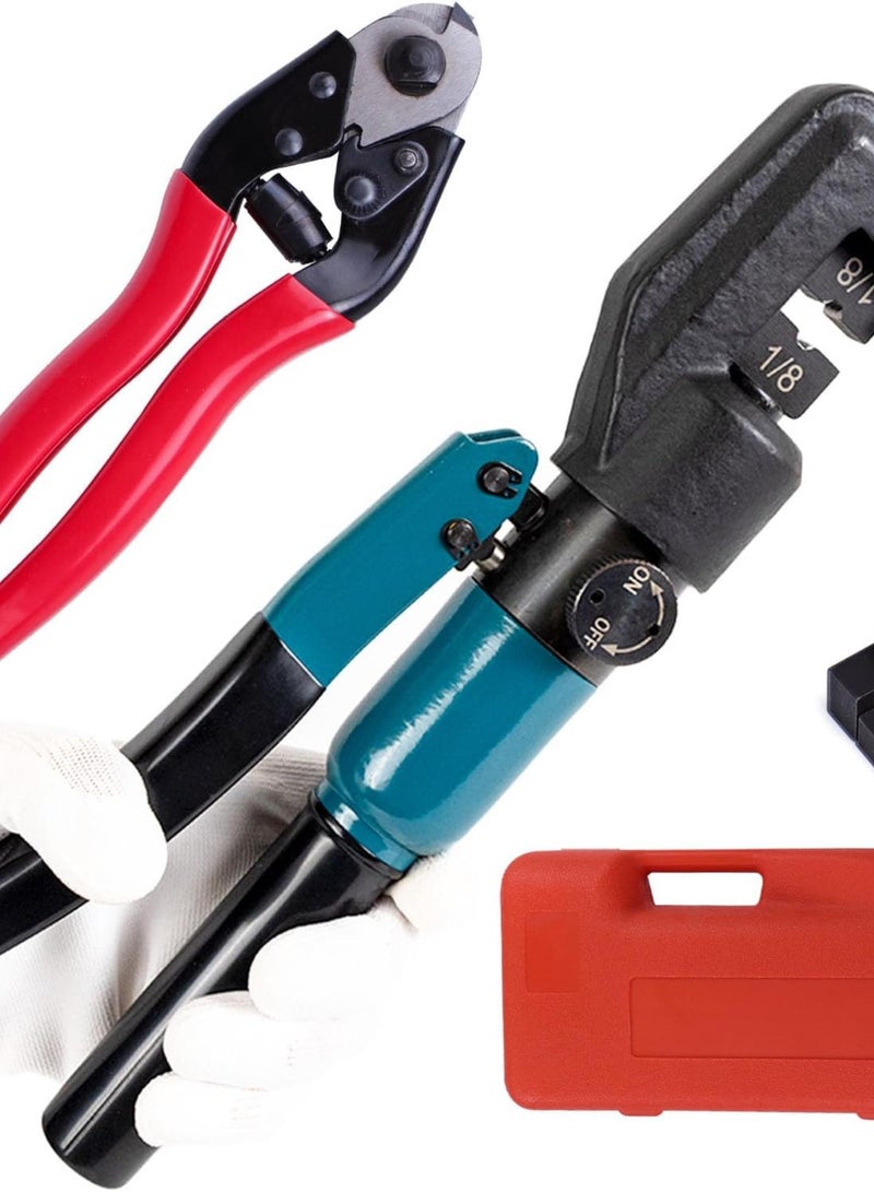 GGOOT Hydraulic Crimping Tool Hydraulic Crimper with Wire Cutter Cable Railing Kit for 1/8" Stainless Steel Cable Railing Hardware Heavy Duty Wire Rope Swaging Kit HT02 - Image 1