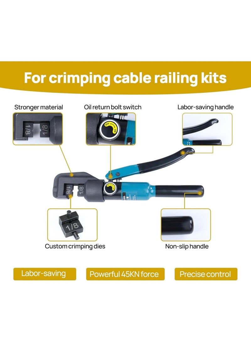 GGOOT Hydraulic Crimping Tool Hydraulic Crimper with Wire Cutter Cable Railing Kit for 1/8" Stainless Steel Cable Railing Hardware Heavy Duty Wire Rope Swaging Kit HT02 - Image 3