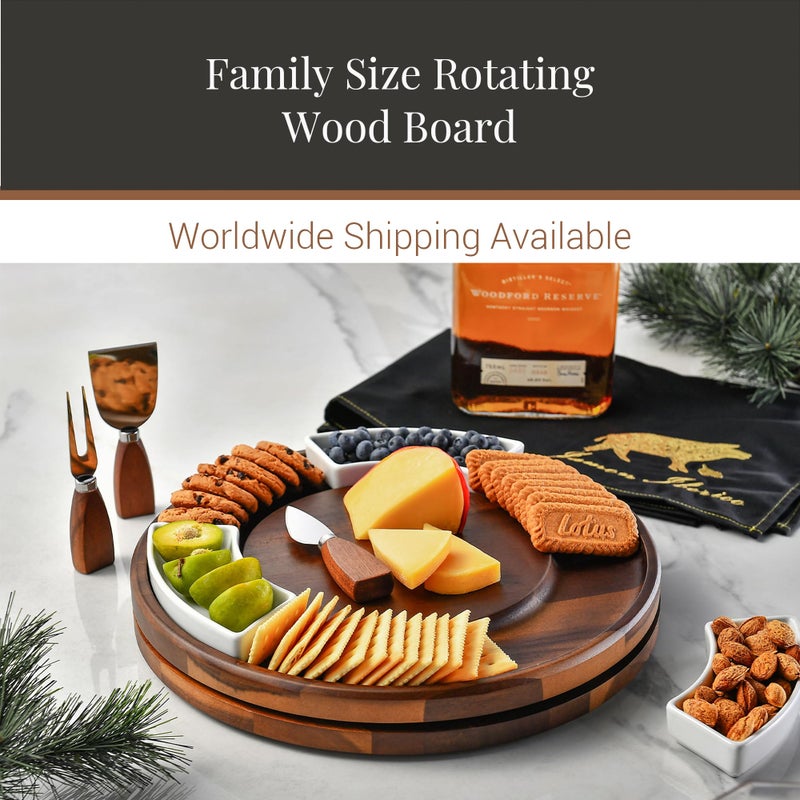 Shanik Acacia Wood Lazy Susan Cheese Board Set â€“ Rotating Charcuterie Platter, Elegant Serving Tray for Appetizers, Snacks, Parties & Weddings - Image 5