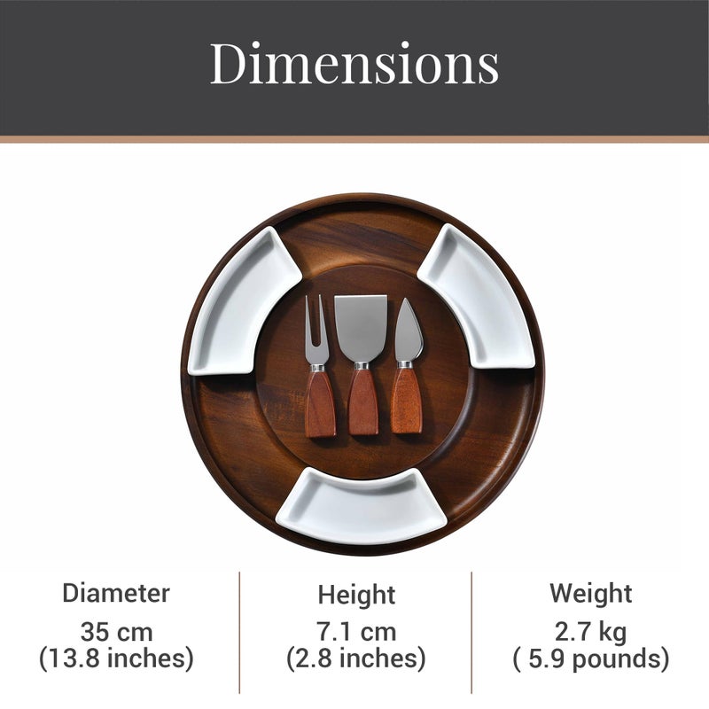 Shanik Acacia Wood Lazy Susan Cheese Board Set â€“ Rotating Charcuterie Platter, Elegant Serving Tray for Appetizers, Snacks, Parties & Weddings - Image 2