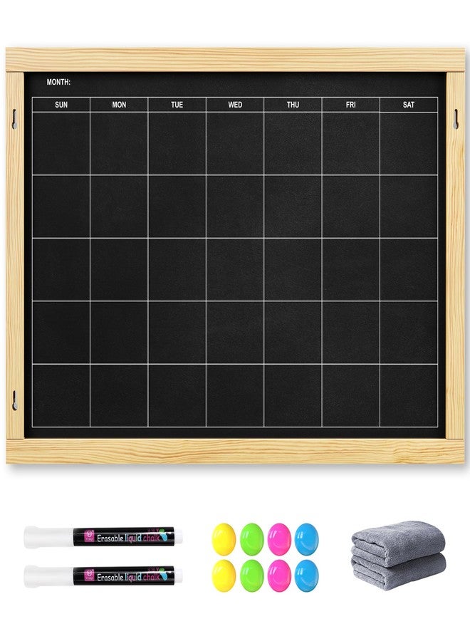 Chezerra 2-in-1 Double-Sided Magnetic Chalkboard 24"x16", Chalk Calendar Board & Large Blackboard for Kitchen & Home Decor, Schedule, Menu, Back-to-School Gift - Hanging Chalk Board with 2 Liquid Pens, Wood - Image 1